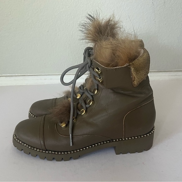 Cecelia New York Trekker Mustang Gold Multi Fur Lace Up Combat Booties Size 8.5 - Picture 13 of 16